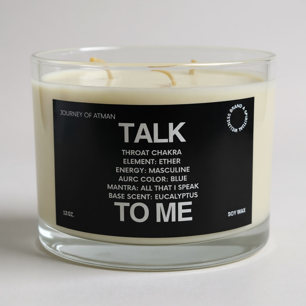 Talk to Me Healing Candle for Throat Chakra support, crafted to enhance authentic expression, clear communication, and self-honesty, infused with Reiki energy to promote emotional clarity and energetic balance.