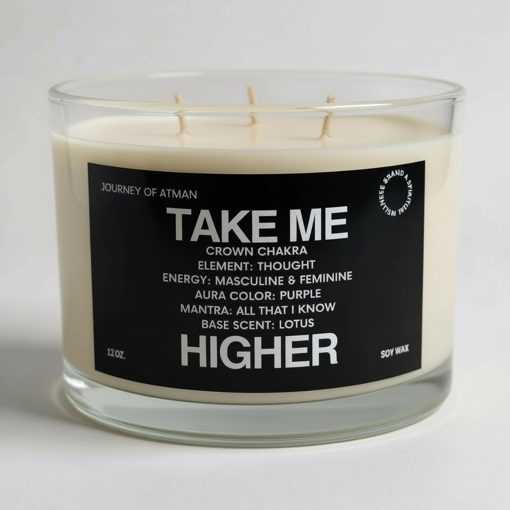 Take Me Higher Healing Candle for Third Eye Chakra support, crafted to enhance intuition, inner wisdom, mental clarity, and spiritual insight, infused with Reiki energy for deep energetic alignment and self-awareness.