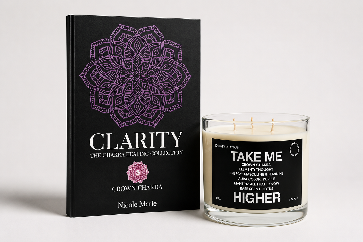 Crown Chakra Healing Bundle with clarity shadow work journal and take me higher healing candle for spiritual connection, clarity, and higher awareness