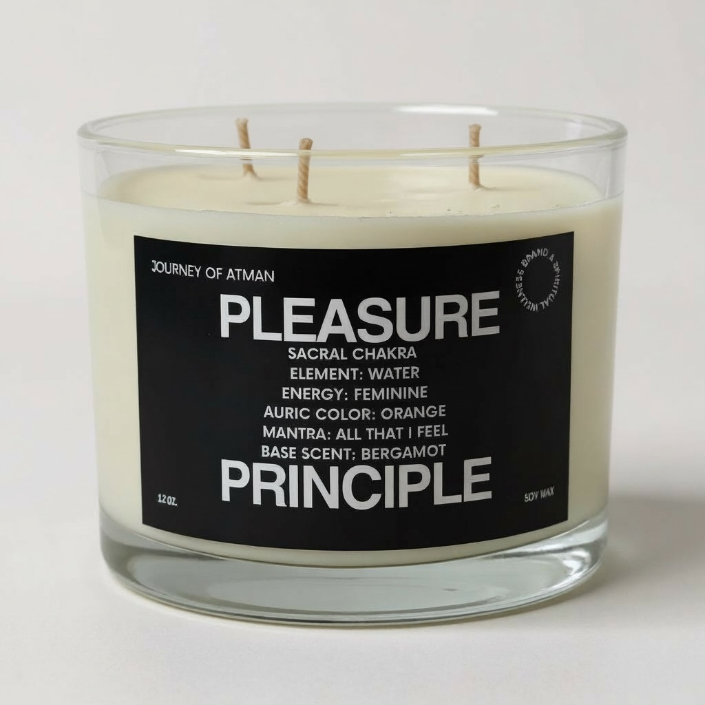 Pleasure Principle Healing Candle for Sacral Chakra support, designed to enhance creativity, sensuality, emotional flow, and self-expression, infused with Reiki energy for deep energetic healing and balance.