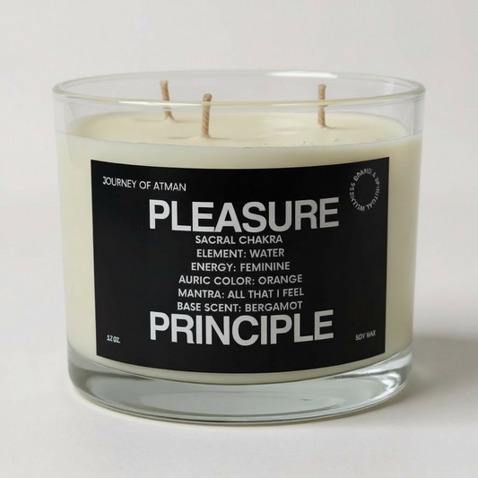 Pleasure Principle Healing Candle for Sacral Chakra support, designed to enhance creativity, sensuality, emotional flow, and self-expression, infused with Reiki energy for deep energetic healing and balance.