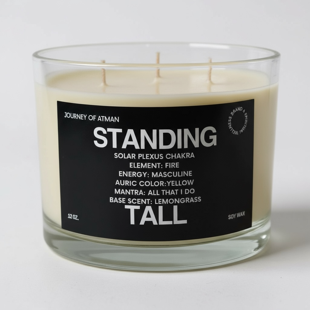 Standing Tall Healing Candle for Solar Plexus Chakra support, crafted to boost confidence, personal power, and self-worth, infused with Reiki energy to enhance inner strength, motivation, and emotional clarity.