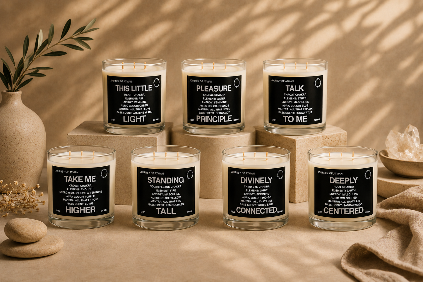 Chakra Healing Candle Collection: 7 Chakra Candles for Energy Balance | Journey of Atman