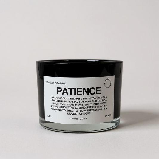 Patience Affirmation Candle to cultivate calm, mindfulness, and inner balance, featuring a powerful affirmation for daily reflection and emotional growth.
