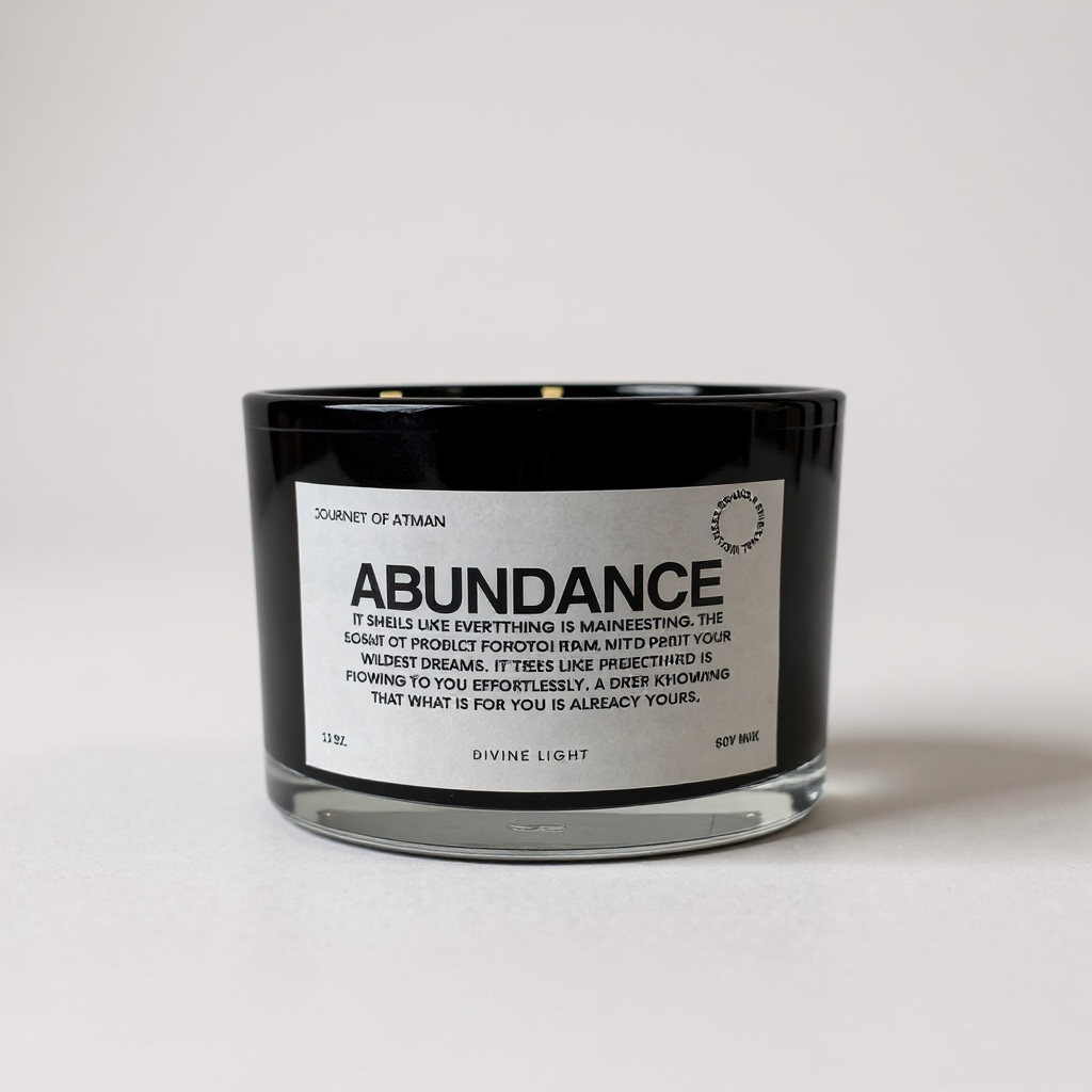 Abundance Affirmation Candle to inspire prosperity, self-growth, and positive intentions, featuring a powerful affirmation for daily manifestation and mindfulness.