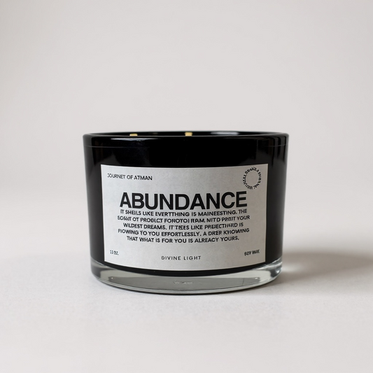 Abundance Affirmation Candle to inspire prosperity, self-growth, and positive intentions, featuring a powerful affirmation for daily manifestation and mindfulness.