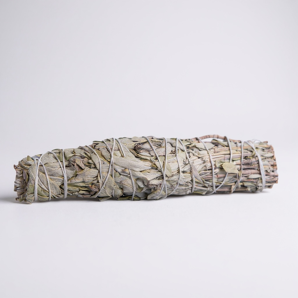 5" Natural White Sage Smudge Wand for cleansing, meditation, energy clearing, and spiritual protection.