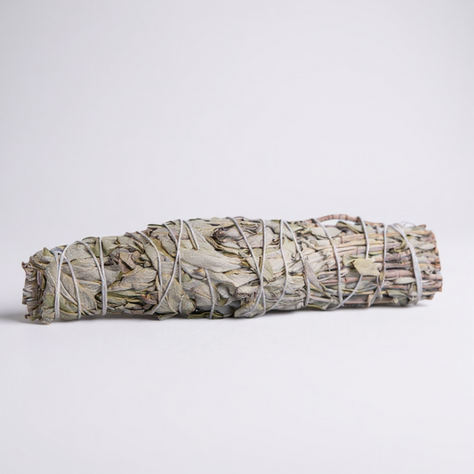 5" Natural White Sage Smudge Wand for cleansing, meditation, energy clearing, and spiritual protection.