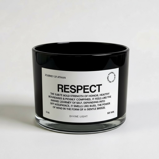 Respect Affirmation Candle to inspire self-respect, healthy boundaries, and positive intentions, featuring a powerful affirmation for daily mindfulness and personal growth.