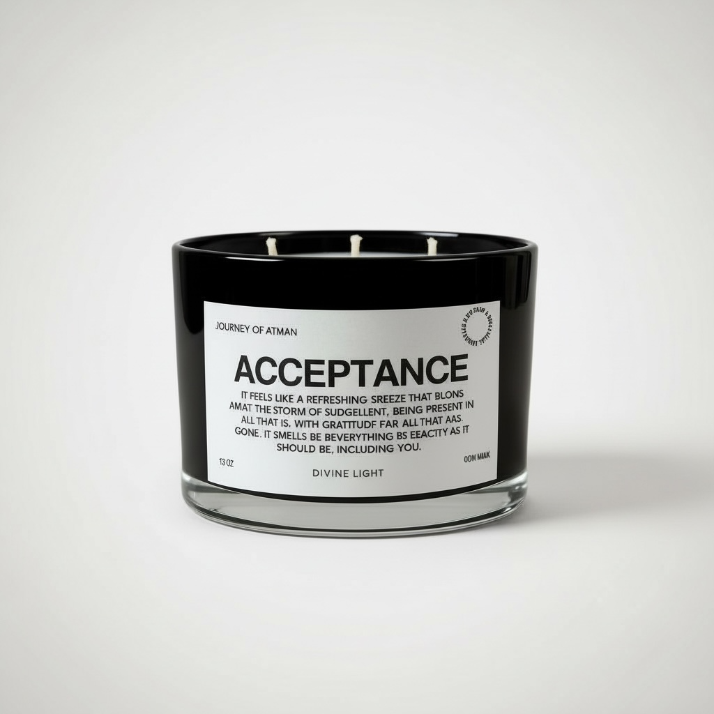 Acceptance Affirmation Candle to inspire self-acceptance, inner peace, and positive intentions, featuring a powerful affirmation for daily mindfulness and emotional balance.