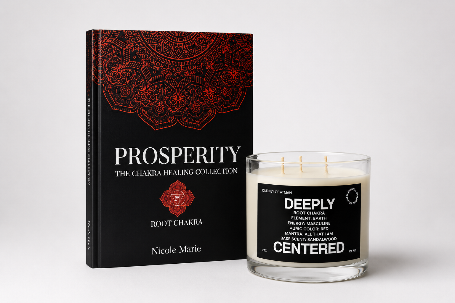 Root Chakra Healing Bundle with Prosperity  shadow work journal and Deeply Centered healing candle for grounding, stability, and root chakra balance