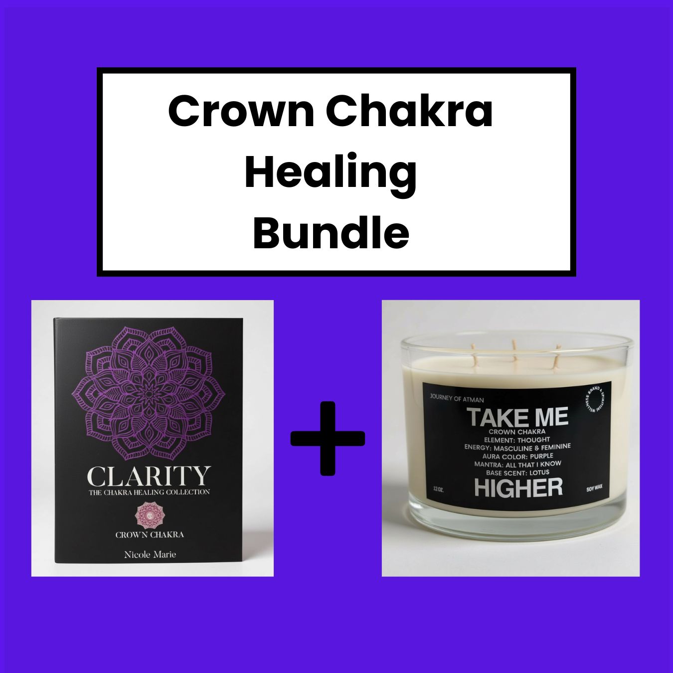 Crown Chakra Healing Bundle with clarity shadow work journal and take me higher healing candle for spiritual connection, clarity, and higher awareness