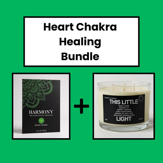 Heart Chakra Healing Bundle with This Little Light Candle and Harmony Shadow Work Journal for emotional healing, self-love, and heart chakra activation.