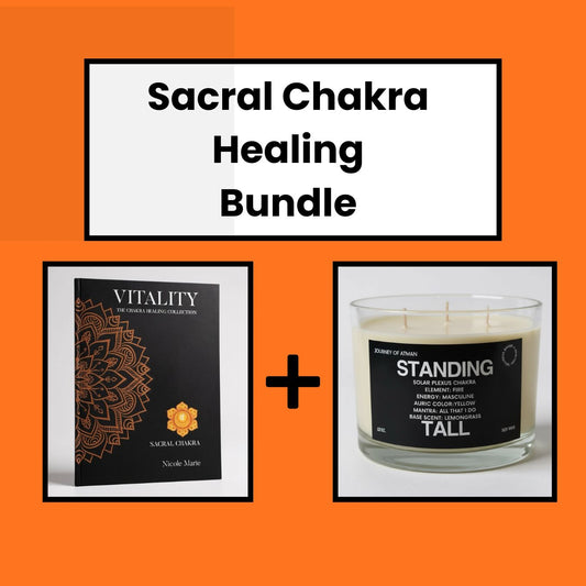 Sacral Chakra Healing Bundle with Pleasure Principle Healing Candle and Vitality Shadow Work Journal for creativity, pleasure, connection and emotional balance.