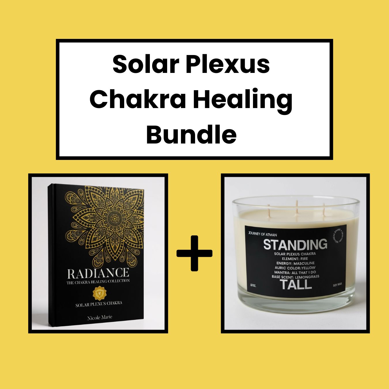 Solar Plexus Chakra Healing Bundle with Standing Tall Candle and Radiance Shadow Work Journal for personal power, confidence, and inner strength.