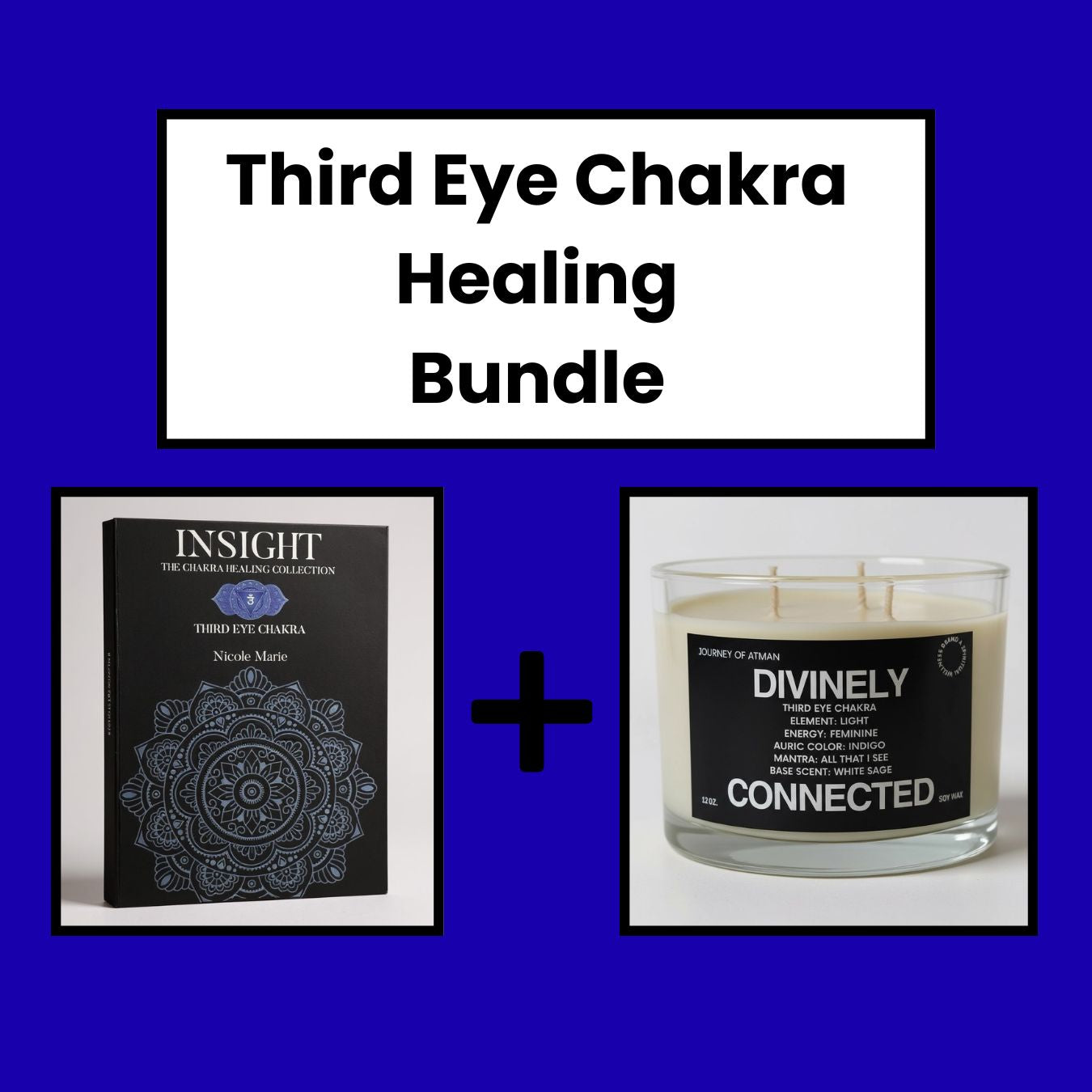 Third Eye Chakra Healing Bundle featuring Insight Shadow Work Journal and Divinely Connected Third Eye Candle for intuition and spiritual 