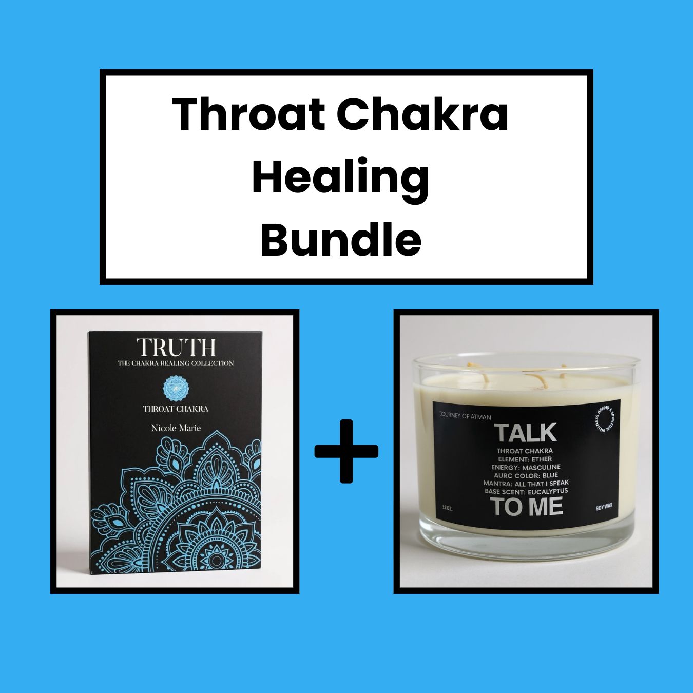 Throat Chakra Healing Bundle with Talk to Me candle and shadow work journal for self-expression, communication, and speaking your truth