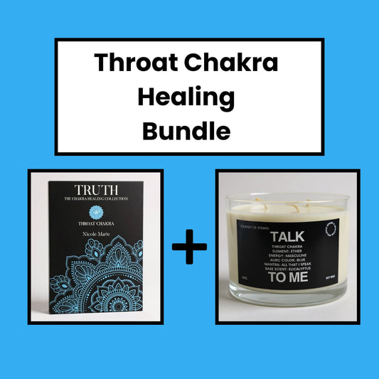 Throat Chakra Healing Bundle with Talk to Me candle and shadow work journal for self-expression, communication, and speaking your truth
